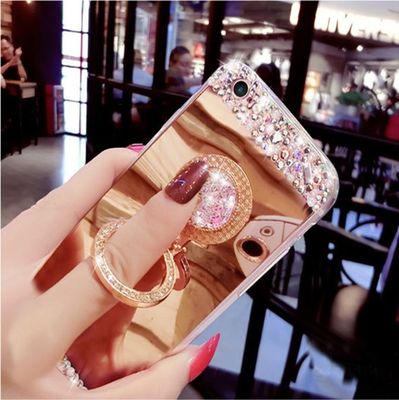3D Bling Diamond Case Telefon, Apple Lustro Phone Protective Case Z uchwytem na palec Ring